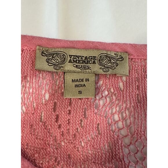 Vintage America Women's Small Blouse Pink Lace Accent Feminine Cottage Core - Picture 10 of 14